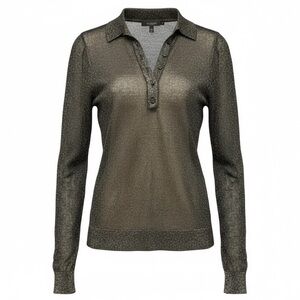 Maeve Anthropologie Sheer Woven Collar Sweater Black Metallic Medium Deep V Neck